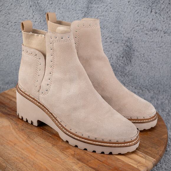 DOLCE VITA Women Huey Ivory Suede Studded Chelsea Ankle Boots 8 M - Picture 1 of 7